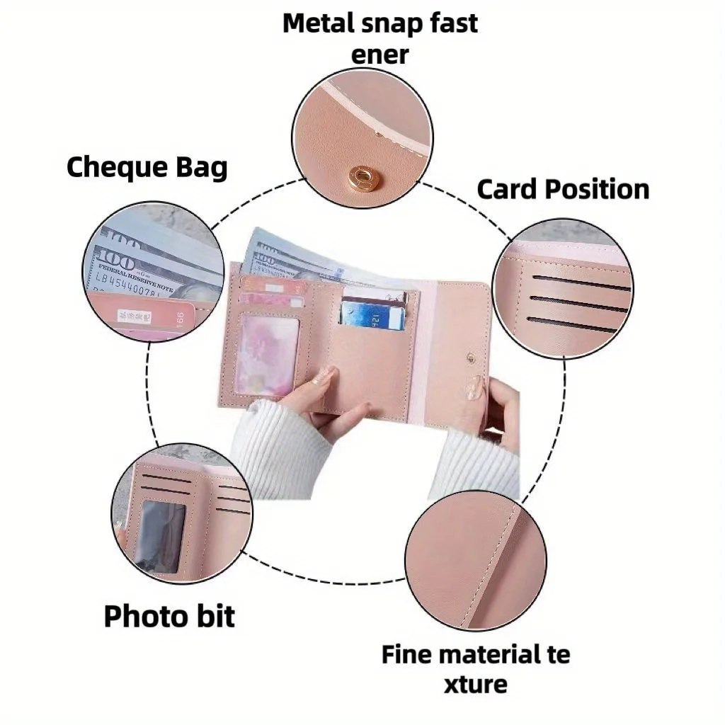 Fashion Ultra Thin Triple Fold Women's Short Wallet, Smooth Surface Multi-Card Holder Mini Coin Purse Ideal Daily Gift for Women view 6