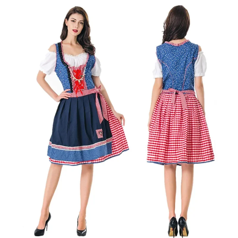 

Ladies Oktoberfest Costume Fancy Dress Bavarian Dirndl Beer Festival Maid Wench Skirt Dress Apron Blouse Gown