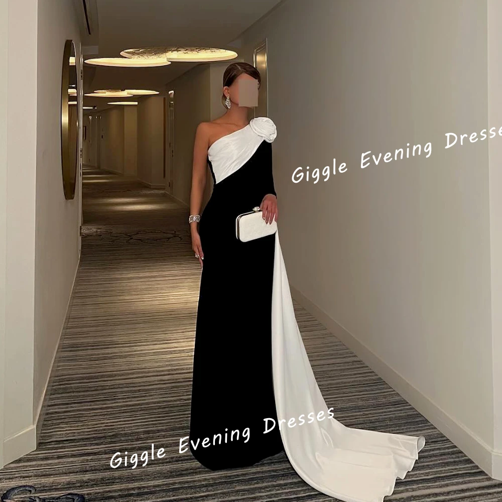 Giggle Crepe One-Shoulder Flowers Elegance Prom Gown Saudi Arab Ruched Shawl Floor-Length Evening Party Dresses for Women 2024