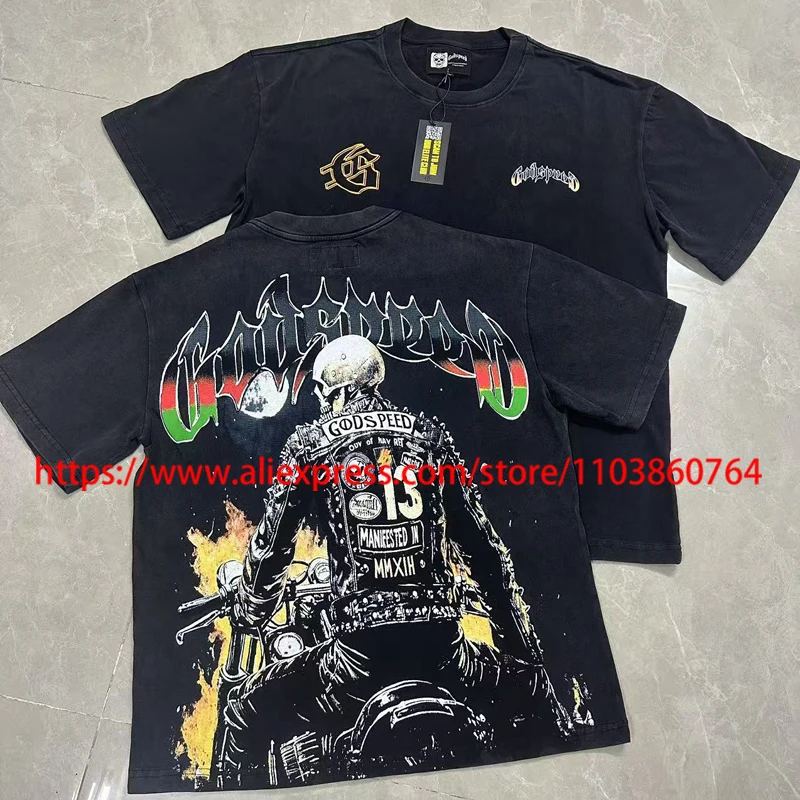 

American Style Best-selling Popular New GOD SPEED Short Sleeve Tee Casual Motorcycle Rider Back View Men Women Godspeed T-shirts