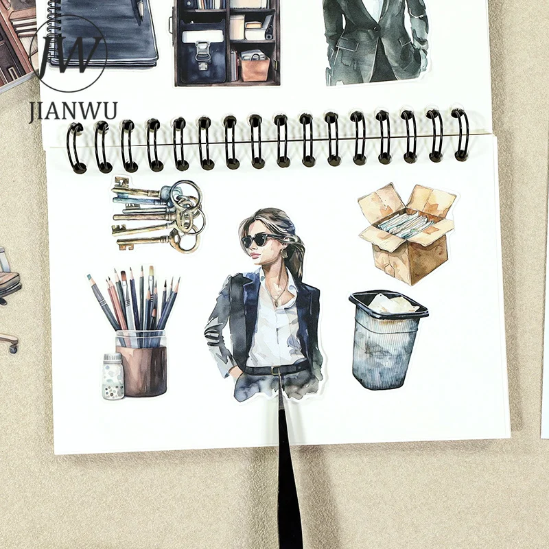 JIANWU 20 Sheets/book Vintage Coffee Character Flower Landscape Material Collage Sticker Book Creative DIY Journal Stationery view 6