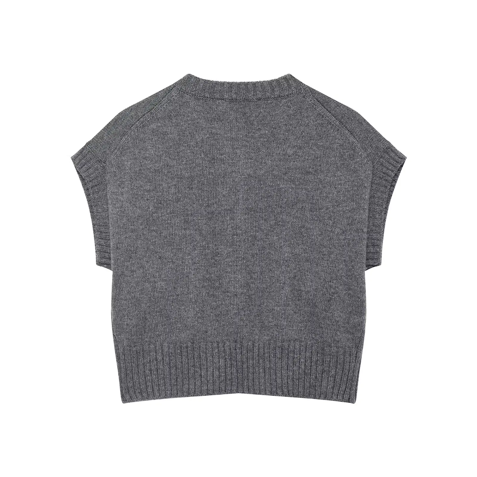 KONDALA Chic Fashion 2026 Woman Casual Knitted Vest Sleeveless O-Neck Pockets Solid Sweater Elegant Single Breasted Loose Vest