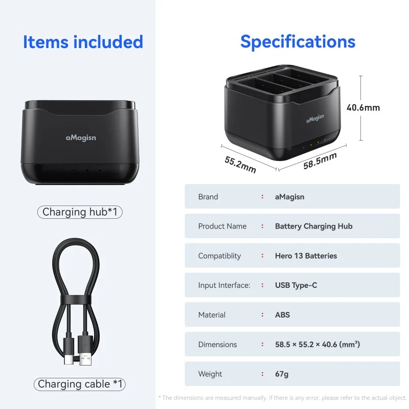 Amagis für gopro13 Batterie ladestation hero13 Batterie Dreifach ladegerät Action Kamera Zubehör