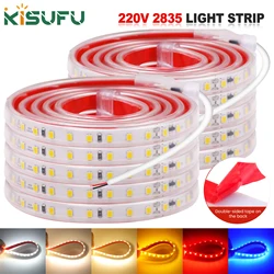 220V 2835 LED Strip Light White/Blue/Red/Yellow/Pink Waterproof 120LEDs/m High Brightness Lighting Flexible Led Tape Diode Lamp