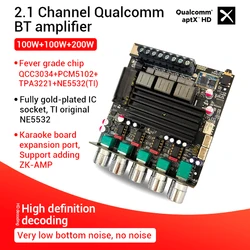 ZK-APTX 1Bluetooth 5.0 Subwoofer BT Digital  Amplifier Board 100Wx2+200W Subwoofer Chip QCC3034 TPA3221