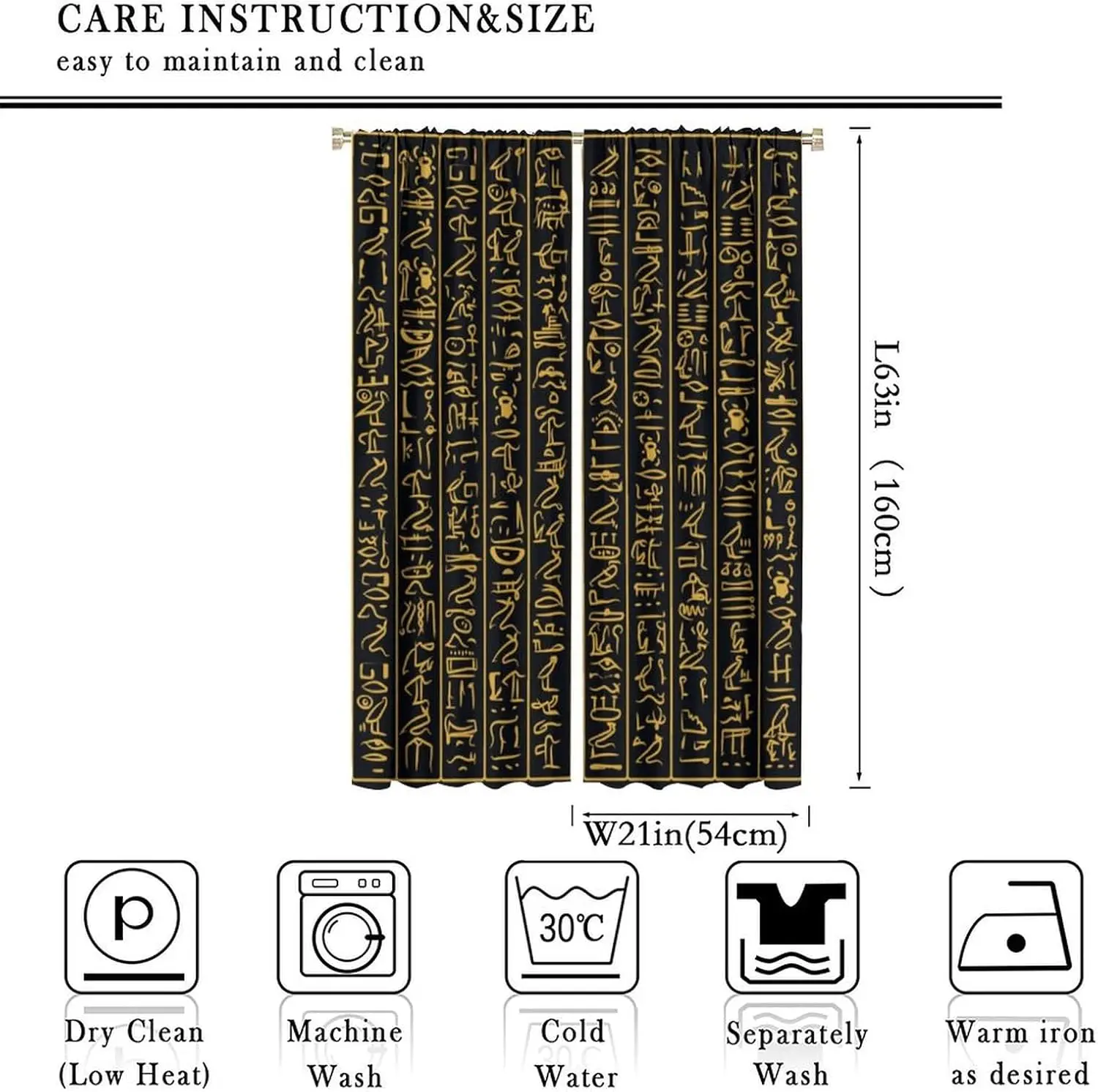 Ancient Egypt Curtains Egyptian Hieroglyphics Alphabet Symbols Pattern Blackout Print Rod Pocket Window Drapes