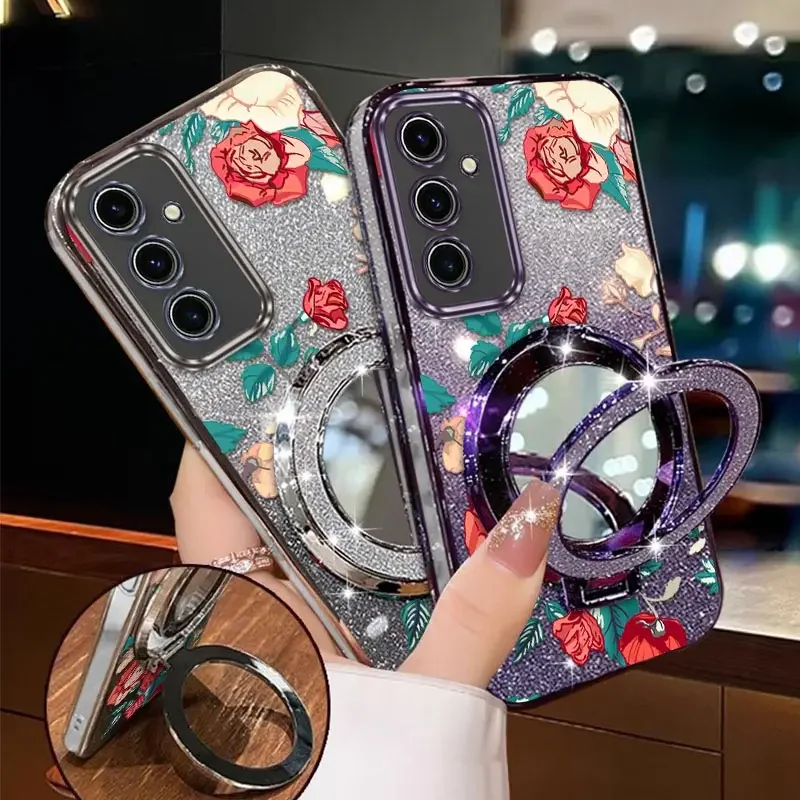 S24 Rose rosse Placcatura supporto cordino Cassa Del Telefono Per Samsung S24Ultra S20FE S21 S9 S8 M32 M31 M22 M13 M12 F22 F12 Nota 20 Copertura