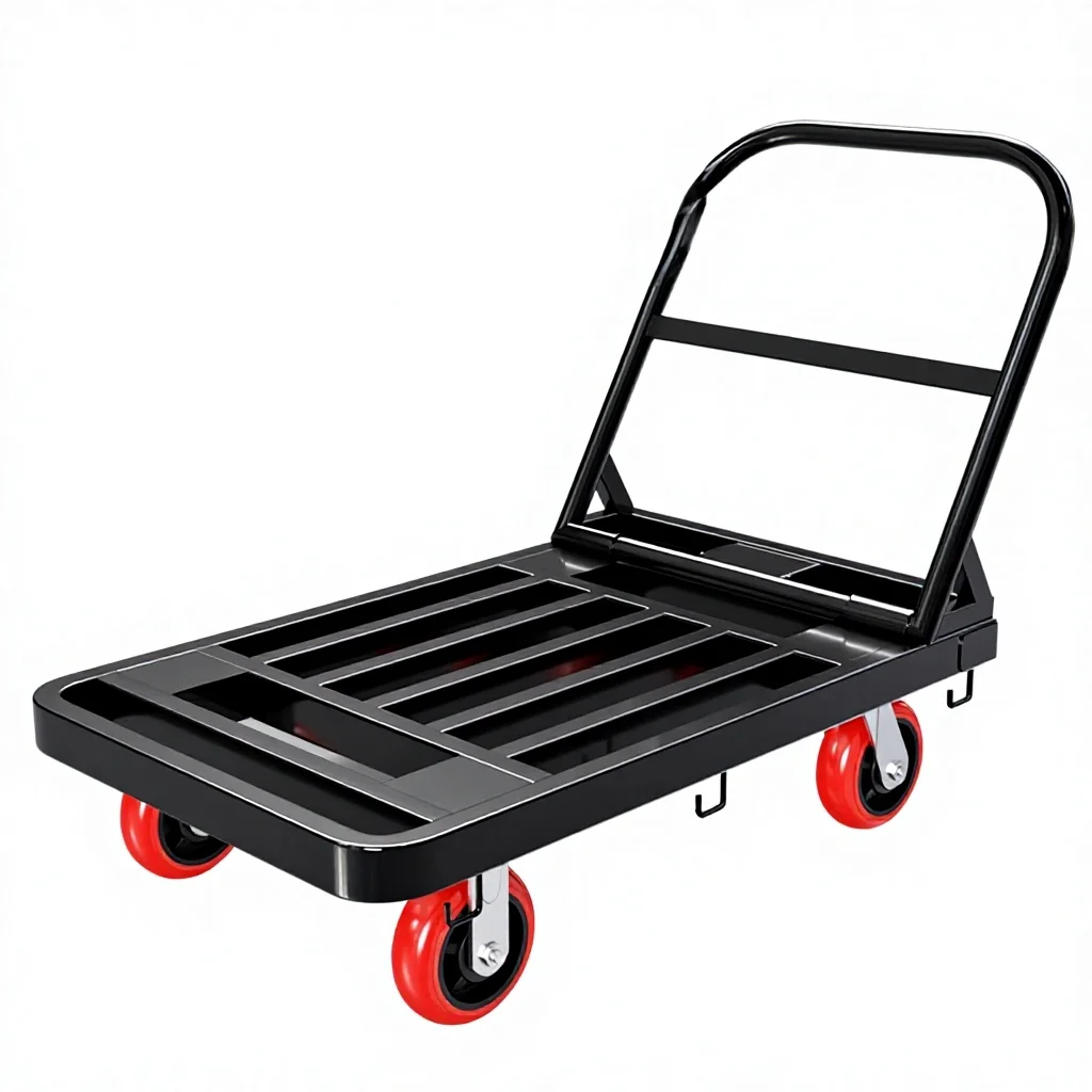 Thickened Heavy-Duty Steel Pipe Four-Wheel Foldable Flat Trailer Trolley From China For Site Handling And Warehouse Use