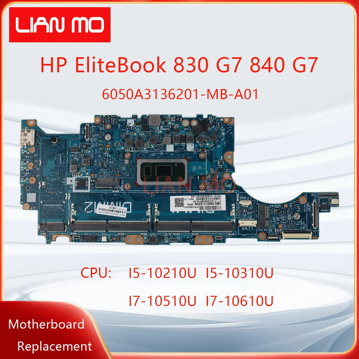 6050A3136201-MB-A01 For HP EliteBook 830 G7 840 G7 Laptop Motherboard with CPU:i5 i7 M08559-601 M08561-601 Notebook Mainboard