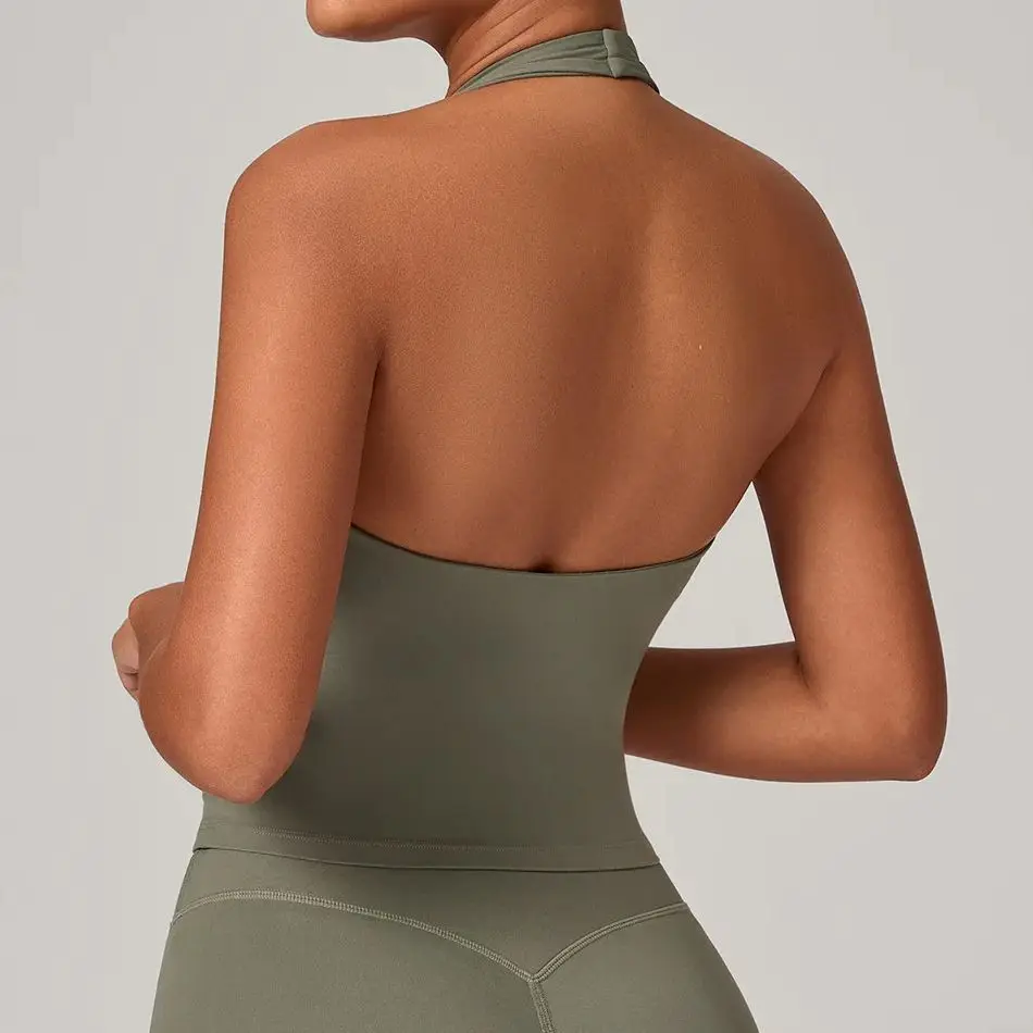 Ningyu Wrinkled V-neck Hanging neck Yoga Vest Women Tight back Sports Top Women's Outdoor Running Fitness Quick Dry Underwear 6
