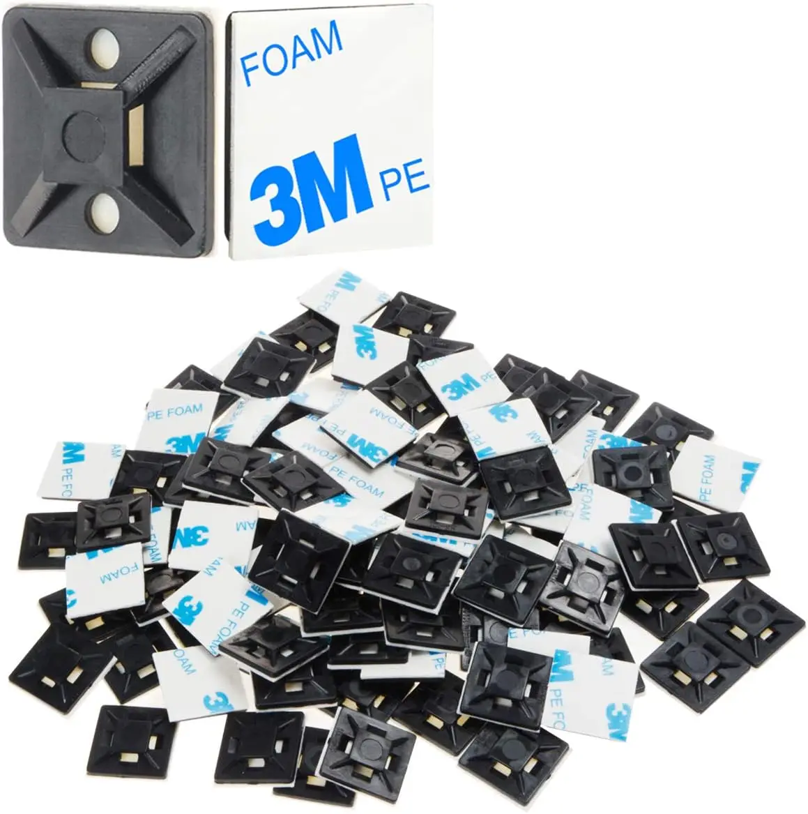 

100 Pcs 3/4" Black Self-Adhesive Cable Zip Tie Mounts for Wire Management, Cable Clips Holders Organizer Squares
