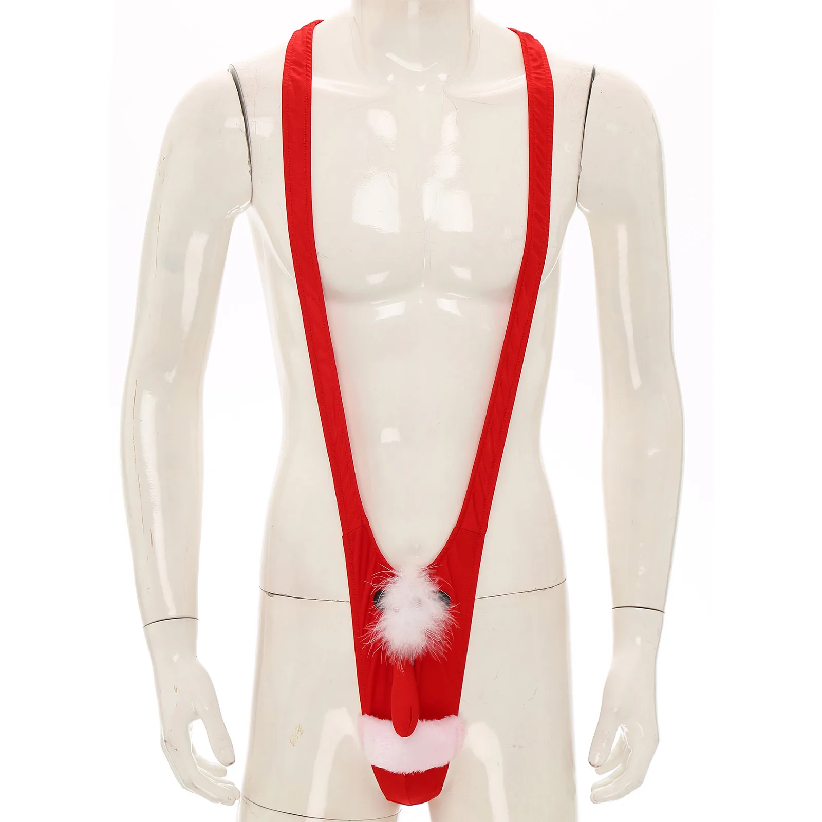 

Sissy Mens Christmas Tempting Lingerie Costume Set Sleeveless Mankini Bodysuit Underwear with Hat for Club Nightwear Sleepwear