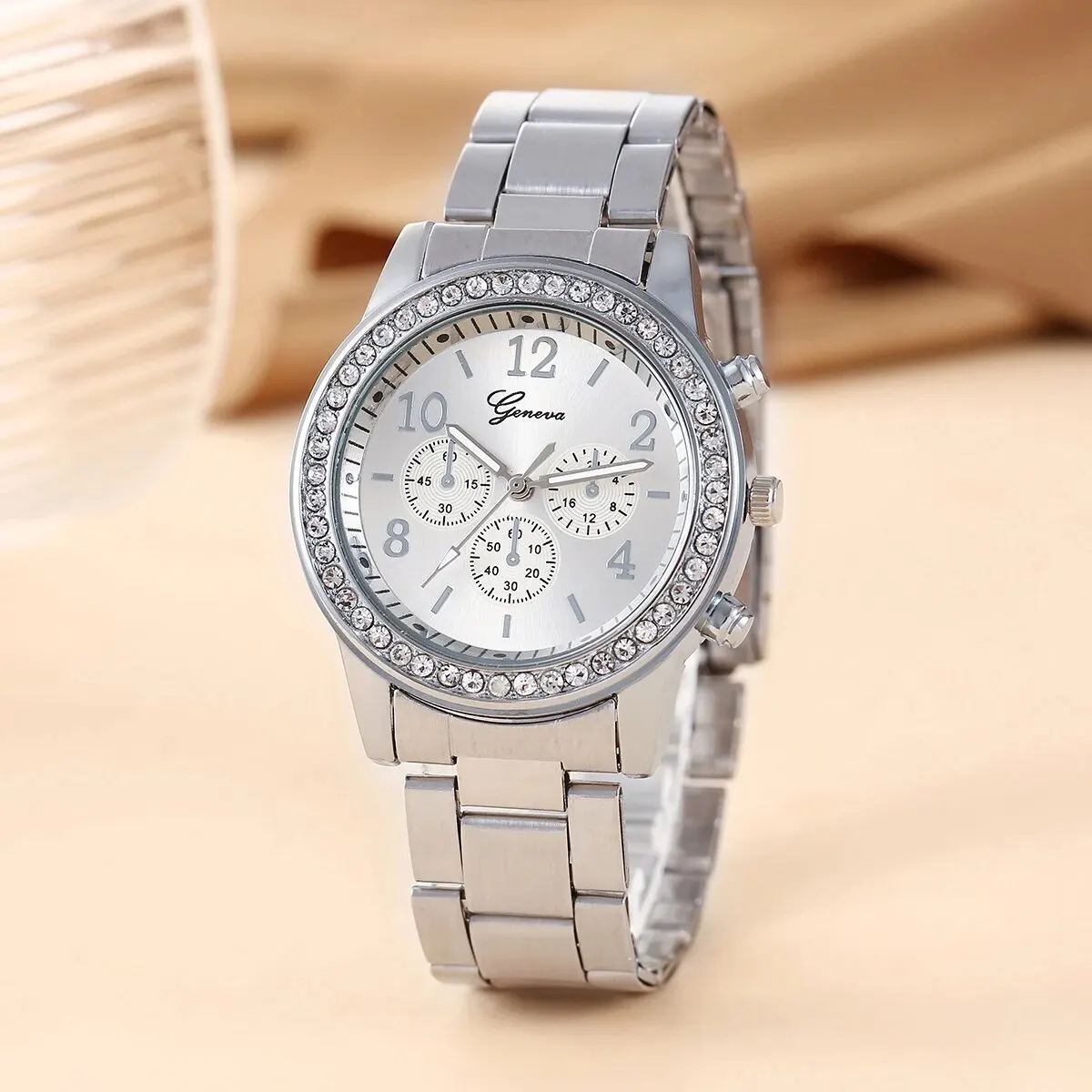 Alloy Girls Digital Analog Watch And Luxury Rhinestone Bracelet Set