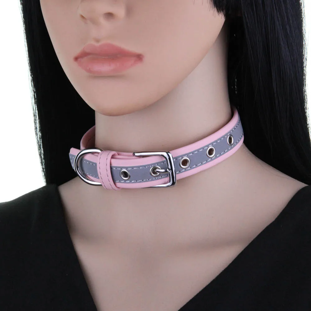 New style Punk Harajuku Dazzling Reflect light Microfiber Leather collar Top grade Light luxury Punk Choker Neck strap Pendant