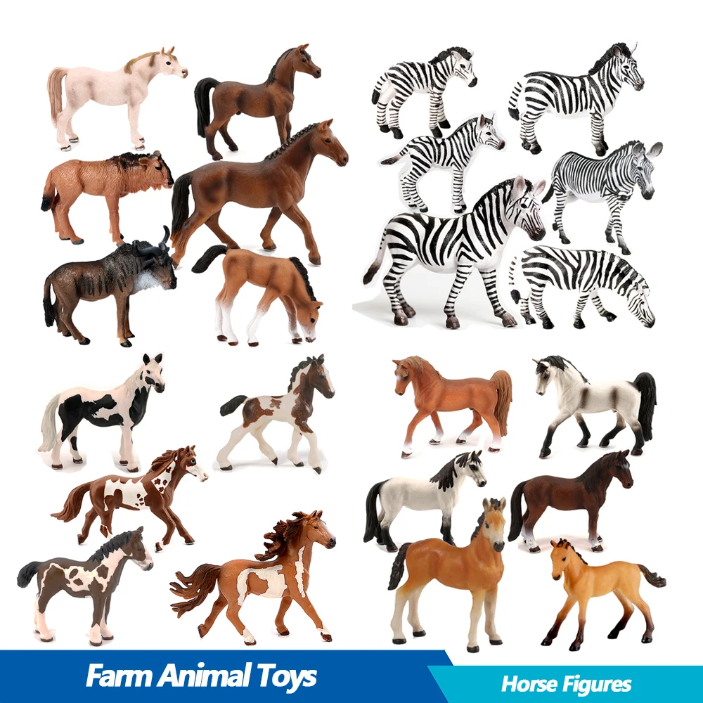 Zebra Wildebeest Gnu Modelli di cavalli di plastica Figurine di animali della fauna selvatica Action Figure giocattolo Regali per bambini Decorazioni da collezione educative