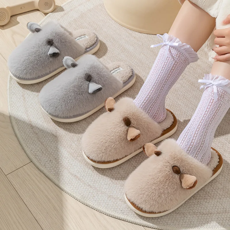 2025 Zapatillas de invierno esponjosas con forma de pata de gato, cálidas, antideslizantes, para interiores, parejas, zapatillas de casa de algodón