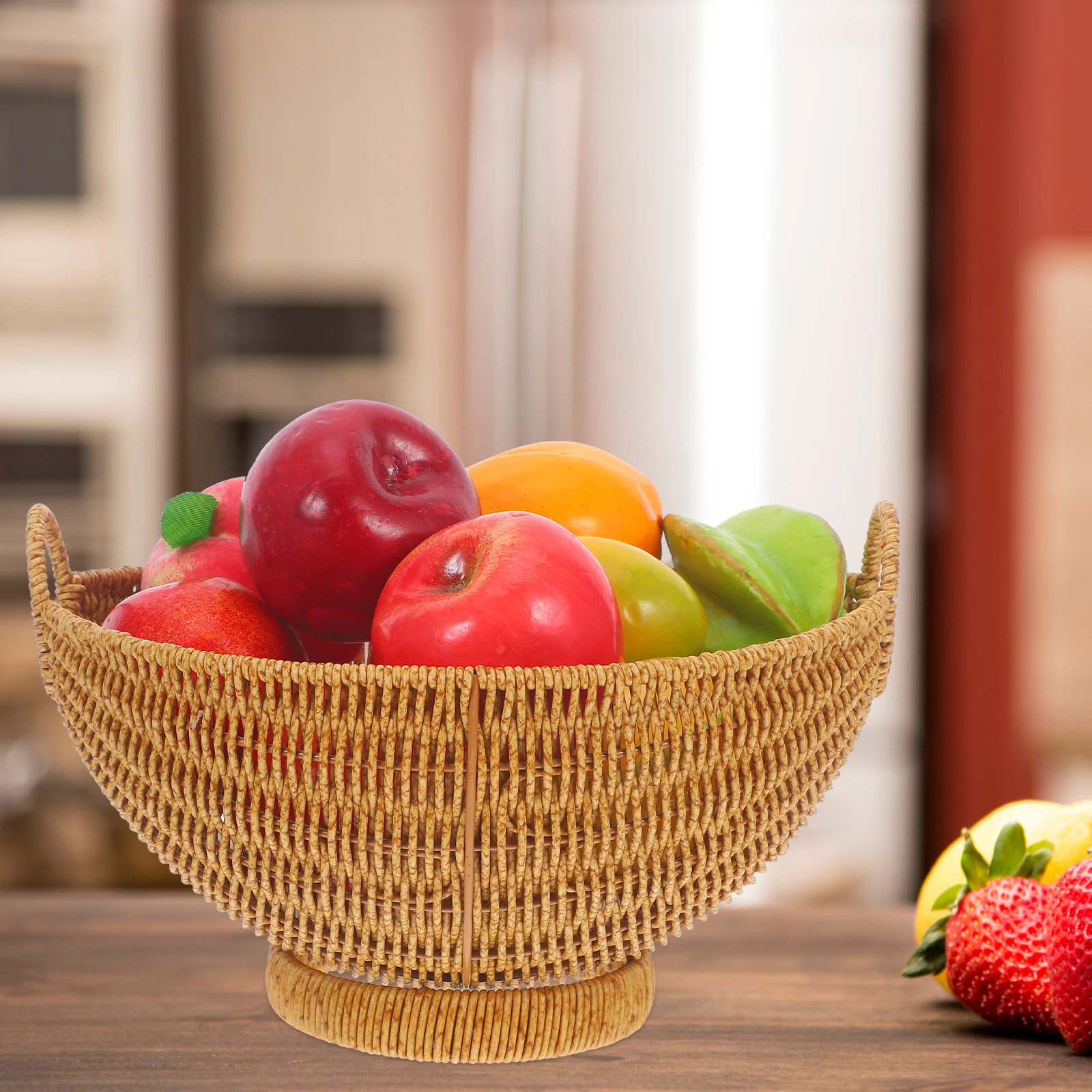 

Rattan Fruit Plate Woven Basket Kitchen Storage Snack Container Household Bread Basket Practical Food Baskets Portable