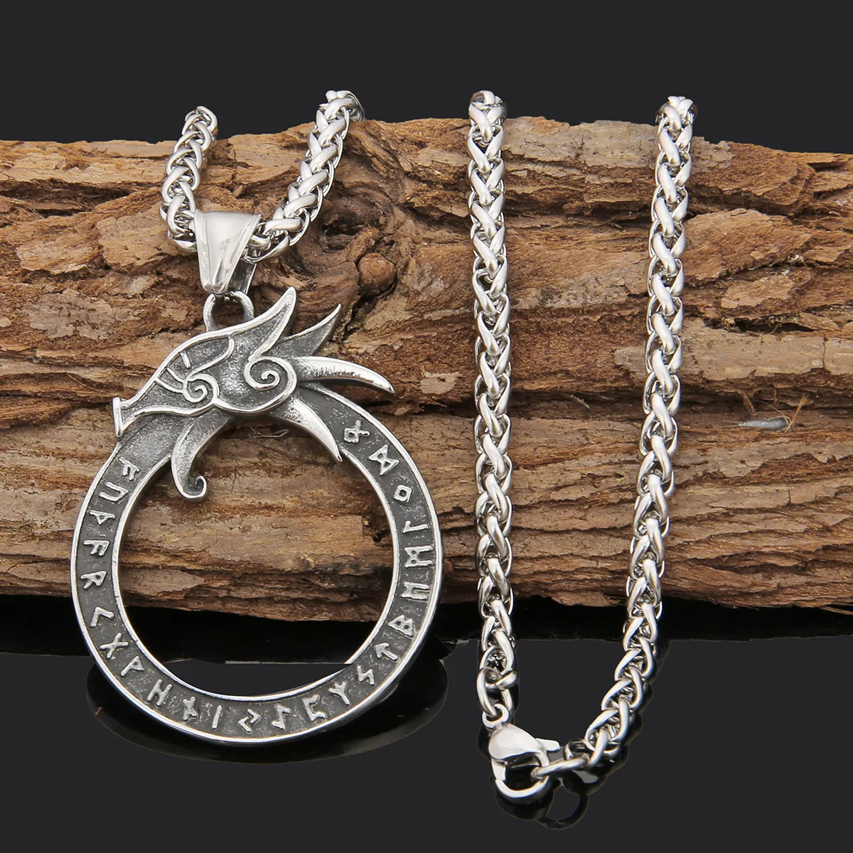 

Viking Stainless Steel Dragon Necklace Nordic Rune Alphabet Amulet Pendant Necklace Viking Jewelry Not Allergic