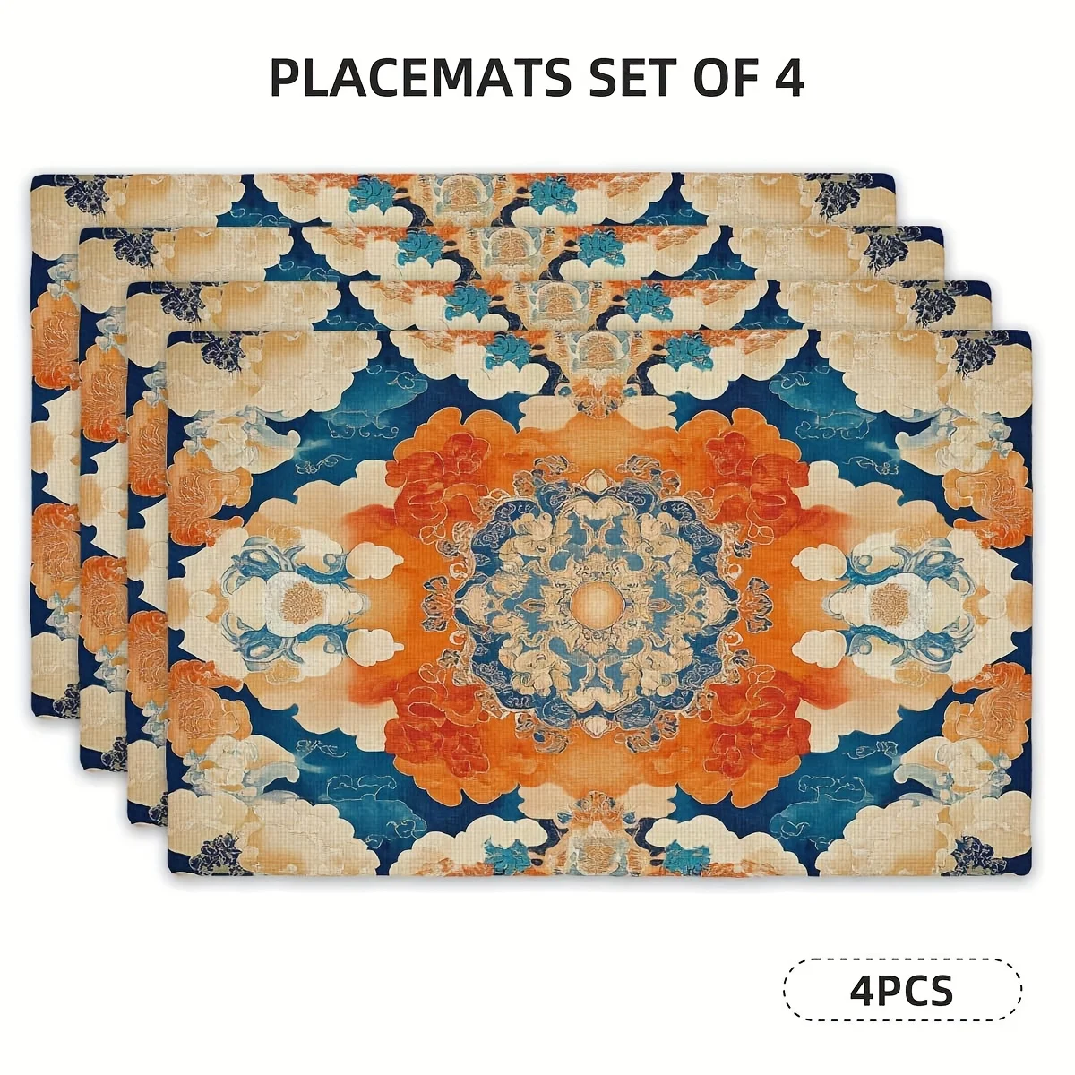4pcs Set of Placemats - Mandala Geometric Art Theme Placemats, Rectangular Kitchen Dining Table Mats (12 inches x 18 inches), Su