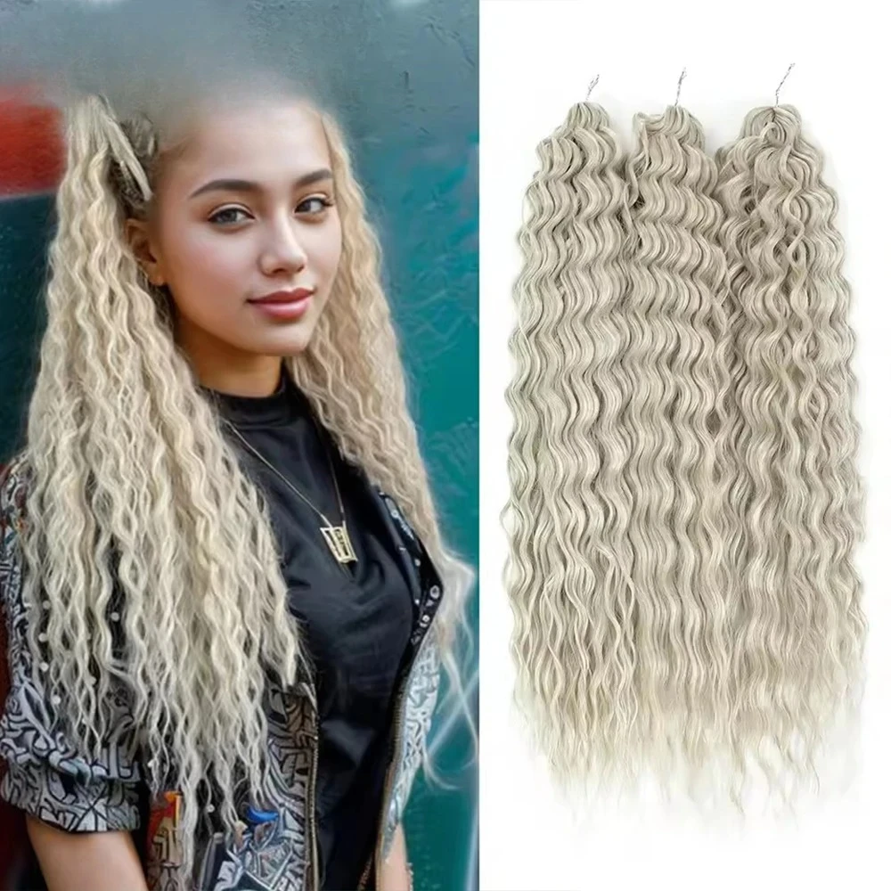 

3Pcs 300 22Inches Deep Water Twist Crochet Braids Curly Hair Blond P12/16/613 Brown6# Braiding Gray 58# Bundles