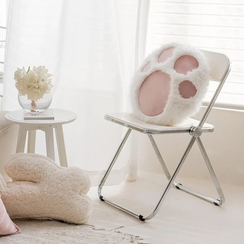 

Nordic Style Cartoon Pink Pillow Case No Fillings Round White Pink Plush Cat Paw Pillowcase Sofa Home Decor Cushion Cover