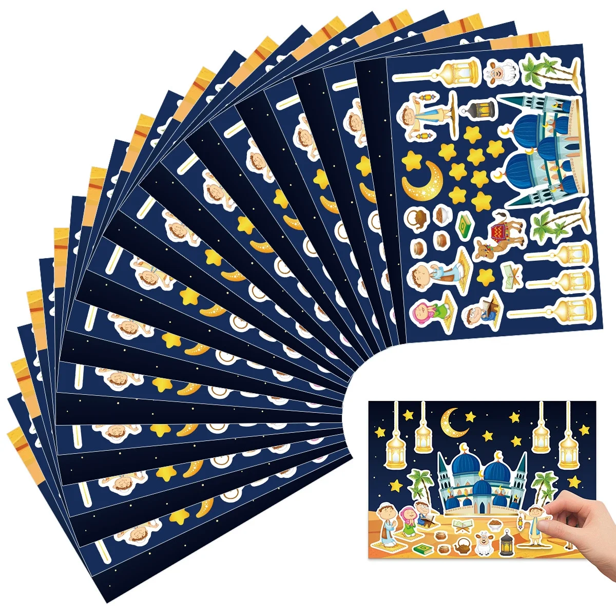 12 blätter Eid Mubarak DIY Aufkleber Kinder Puzzle Spiel Spielzeug Islam Muslimischen Partei Liefert 2025 Ramadan Hause Dekoration Wand Aufkleber