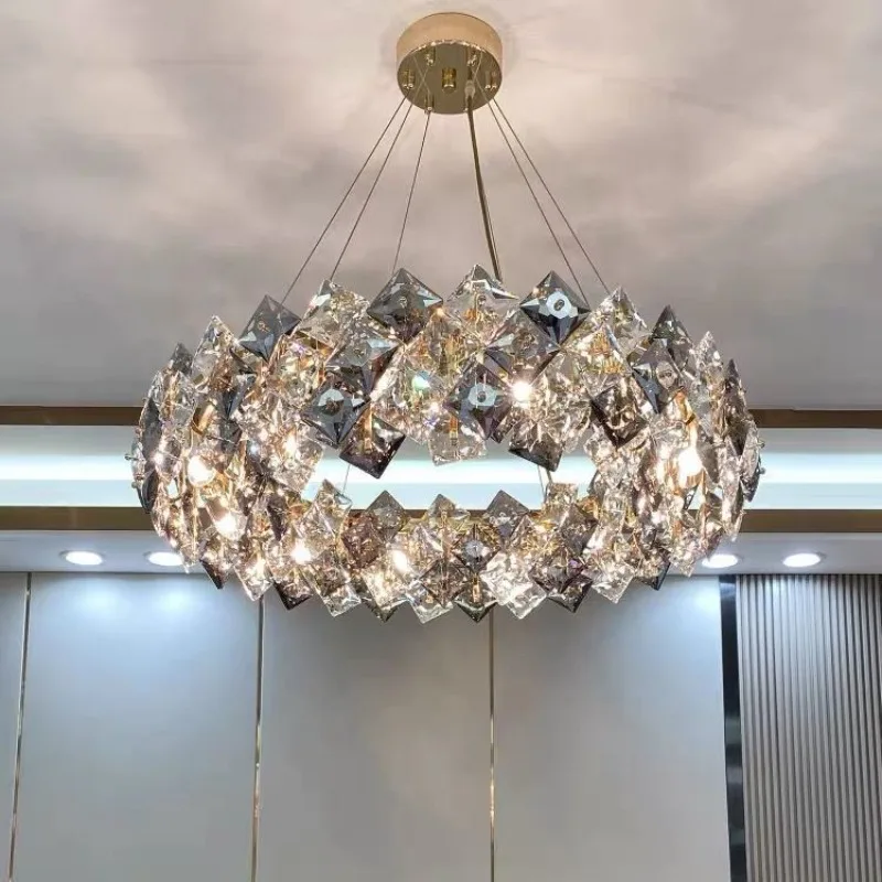 Light Luxury Pendant Lamp Crystal Luxury Living Room Modern Minimalist Bedroom Creative Lighting Fixture Three Color Adjustable