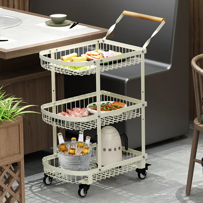 Carbon Steel Thickened Restaurant Hotel Drink Cart Three-layer Trolley Multi-layer Iron Vegetable Cart Dining Cart