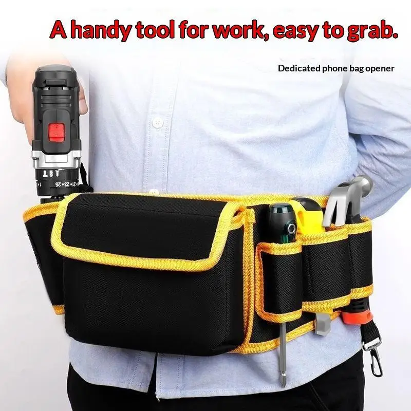 Heavy Duty Tool Waist Bag With Multi Pockets Phone Holder Hooks For Electricians Carpenters DIY Jobs