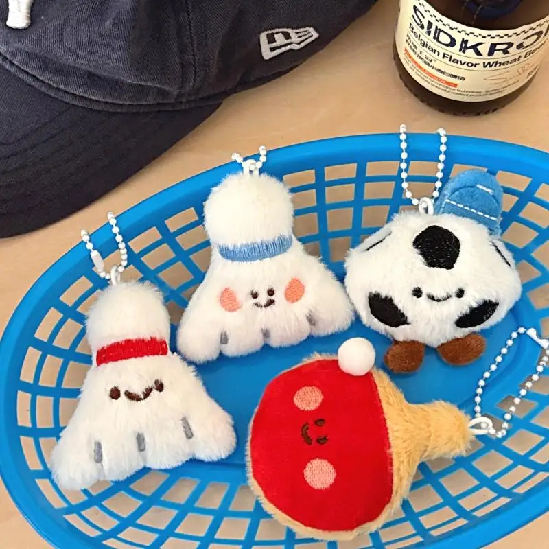 New Cute Cartoon Plush Ball Decoration Doll Pendant Keychain Kawaii Football Table Tennis Racket Stuffed Doll Toys Pendant Gifts