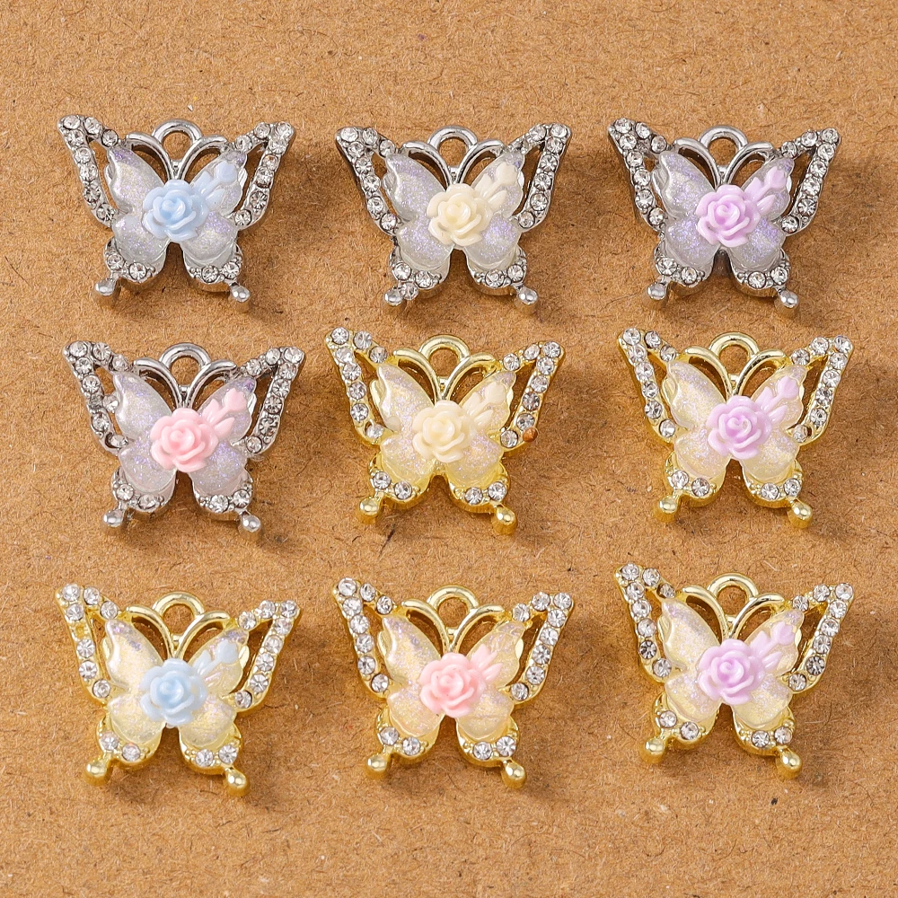 

5pcs 14*16mm Crystal Butterfly Charms Rose Flower Pendants for Jewelry Making Earrings Necklace DIY Bracelet Accessories