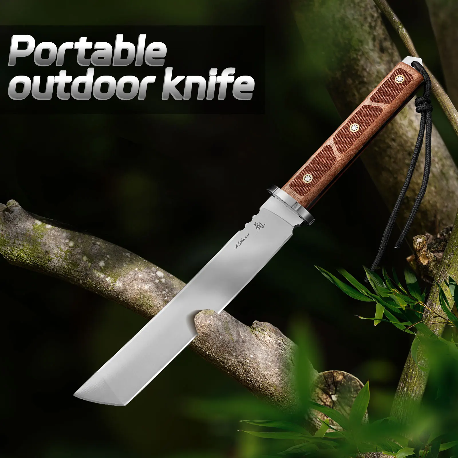 1PC High Hardness Wilderness Survival Knife, EDC Fixed Blade, Stainless Steel Cutting Machete, Kitchen Multifunctional Knife