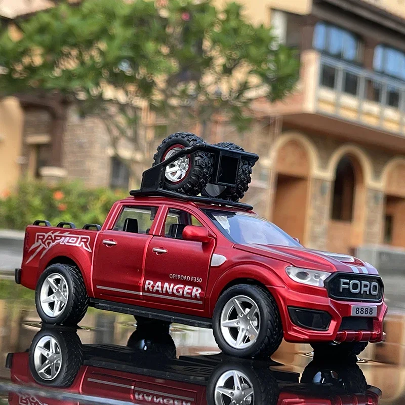 1:32 Ford Raptor F150 F350Alloy Pickup Car Model Diecast Metal Toy Off-road Vehicles Model Simulation Sound and Light Gift