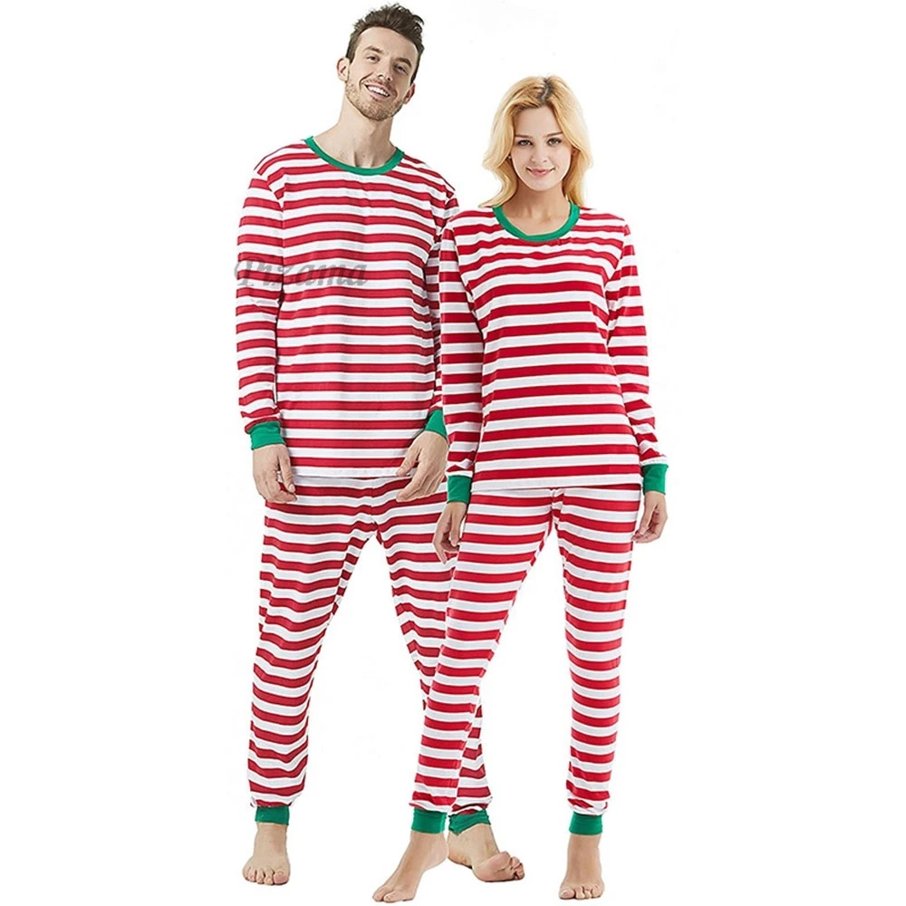 Red and White Striped Family Christmas Pajamas Xmas Nightwear Children\'s Homewear Mother Father Kids  Xmas Homewear Nightwear