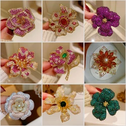 Retro Snowflake Rose Flower Brooches for Women Colorful Luxury Cubic Zirconia Suit Clothing Accessories Jewelry Pin Wedding Gift