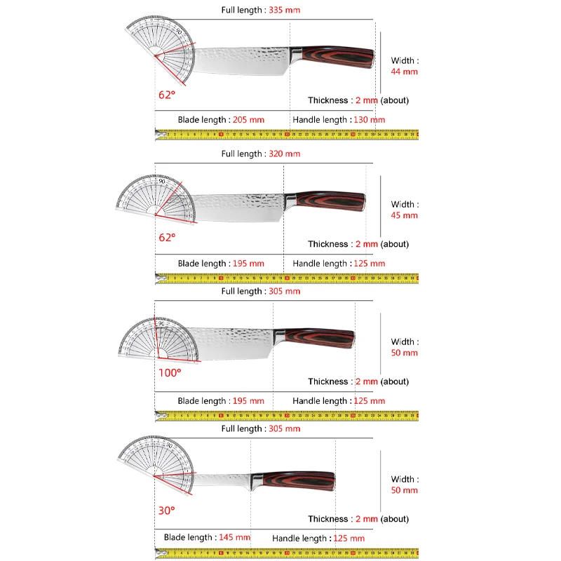 Ultra Sharp 1-4PCS Kitchen Knife Set Hammer Pattern Stainless Steel Blade Wood Handle Household Chef Slicing Meat Cutting Knives