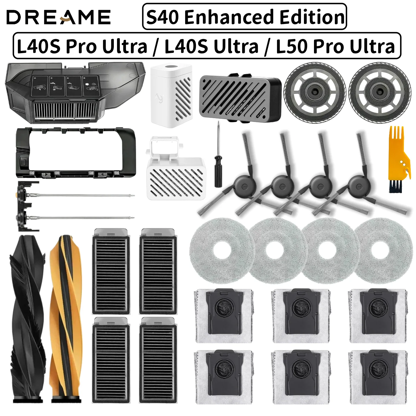 Dreame L40s Ultra / L40s Pro Ultra / L50 Pro Ultra / S40 Enhanced Edition Vacuum Cleaner Parts Main Brush Filter Mop Dust Bag