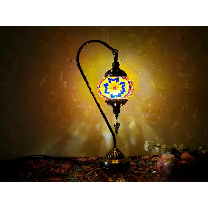 Vintage Turkish Man Coffee Cygnet Bohemian Homestay Style Bar Mosaic Glass Desk Lamp