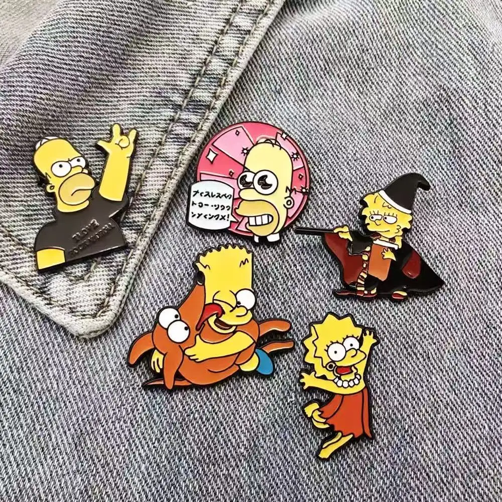 HOT 5/10Pcs Homer J Simpson Cartoon Enamel Pins Set Cute Bart Enamel Pins Set Brooch Cute Cartoon Badges Jewelry Gift for Friend