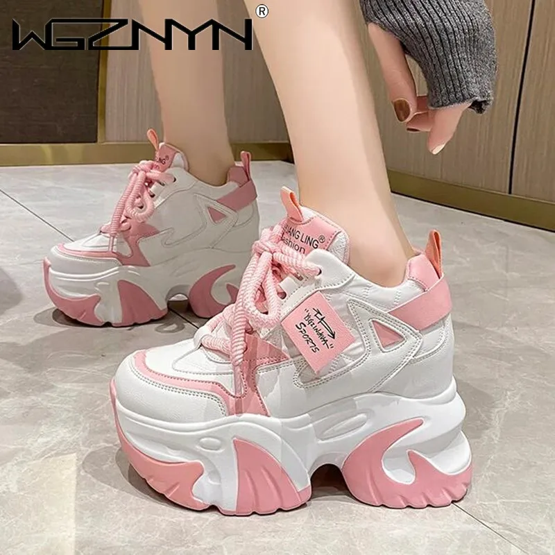 

2024 High Platform Sneakers Women Thick Sole Sports Ladies Trainers Vulcanized Shoes Woman Chunky Sneakers Zapatillas Mujer 10CM