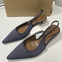 Nuovi sandali estivi con tacco alto 2024 per donna bocca superficiale cinturino posteriore in seta marca sandali a punta eleganti scarpe da festa femminili