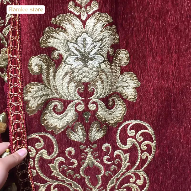 Luxury European Embroidered Bright Red Valance Curtains for Living Dining Room Bedroom Window Home Decor Blackout White Tulle