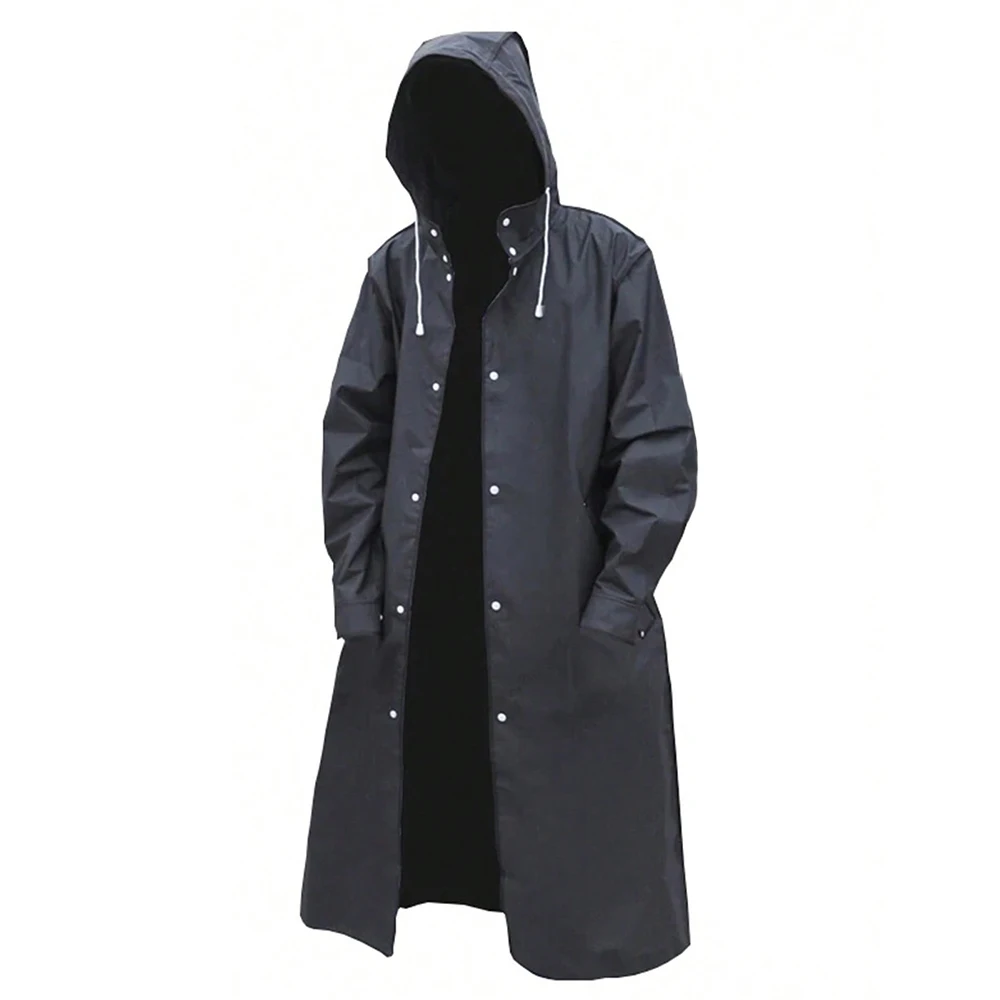 1pc Black Fashion Adult Waterproof Long Raincoat Women Men Rain Coat Hooded For Outdoor Hiking Travel Fishing Climbing Thickened