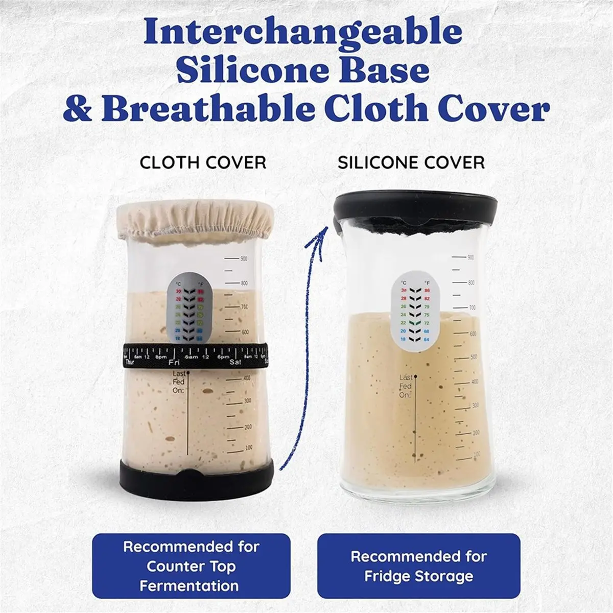 DT81 Pro Sourdough Starter Kit -42oz Wide Mouth Sourdough Starter Jar - Glass Sourdough Jar, Cloth Cover, Spatula Thermograph
