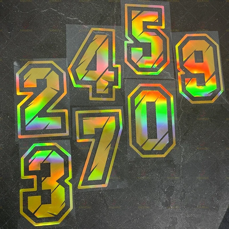 Gold Laser Number 0-9 Vinyl Decal, 1pc Waterproof Motorcycle Sticker for Helmet, Fairing, Tailbox, Car Body and Universal Decor