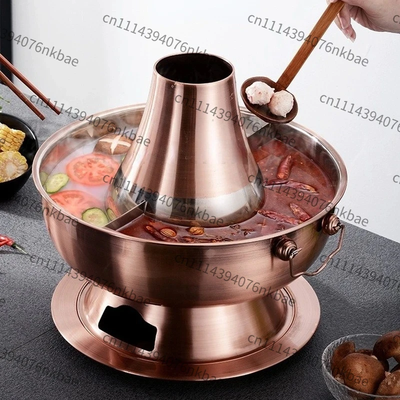 Discount! Thickened Stainless Steel Charcoal Chinese Copper Hot Pot, Old Beijing Style Cookware Set for Home Restaurant