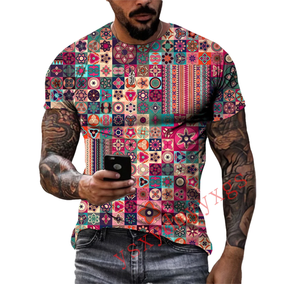 

Summer Casual Trend Street Hip Hop Funny Suit Retro Pattern Men's and Women's T-Shirts Print Round Neck Tee Short Sleeve Tops