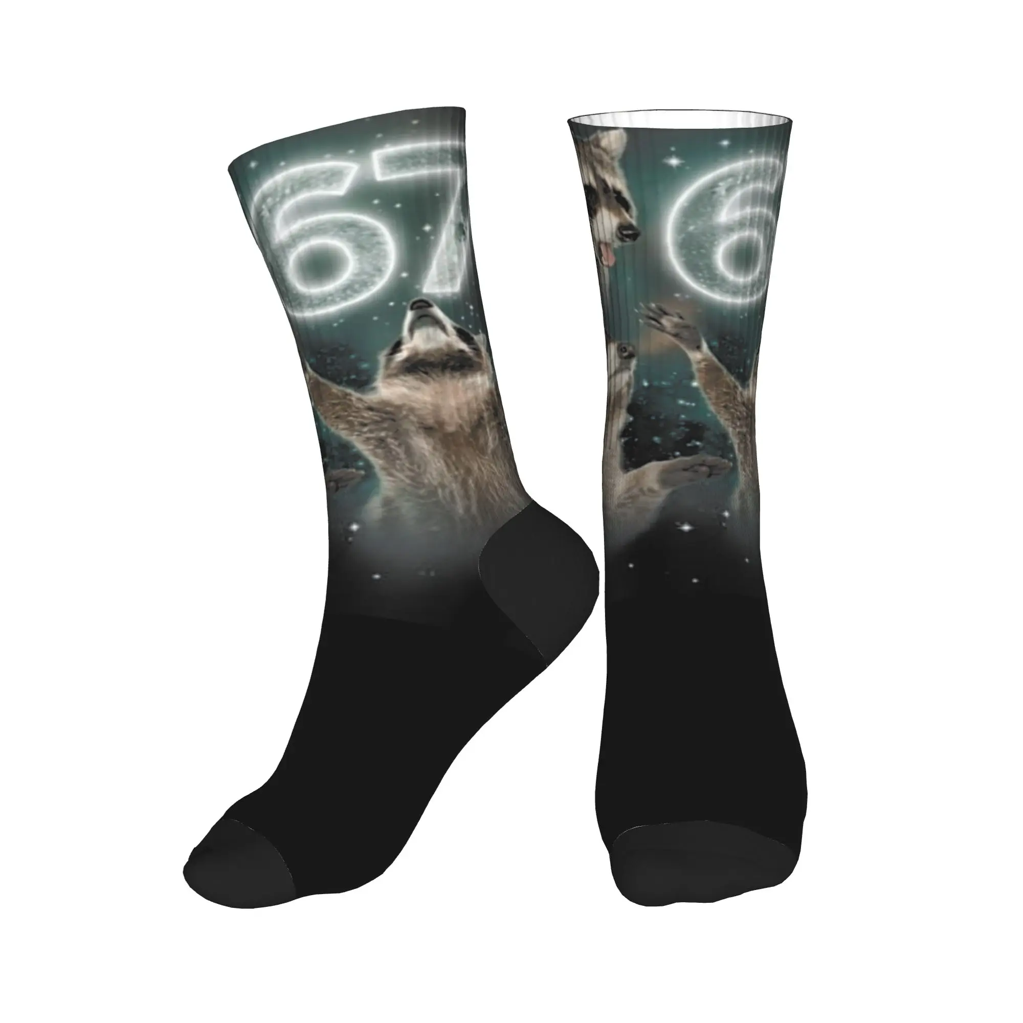 67 Meme Racoon Howling at The Moon 6 7 Halloween Stockings Men Socks Quality Korean Socks Autumn Outdoor Sports Non Slip  Socks