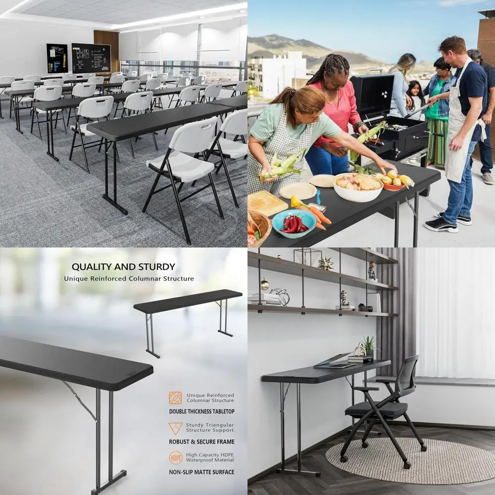 

6ft Slimline Folding Table - High-Grade HDPE and Durable Metal Frame, Ideal for Buffet, Seminars, Parties, Training, and Home Of