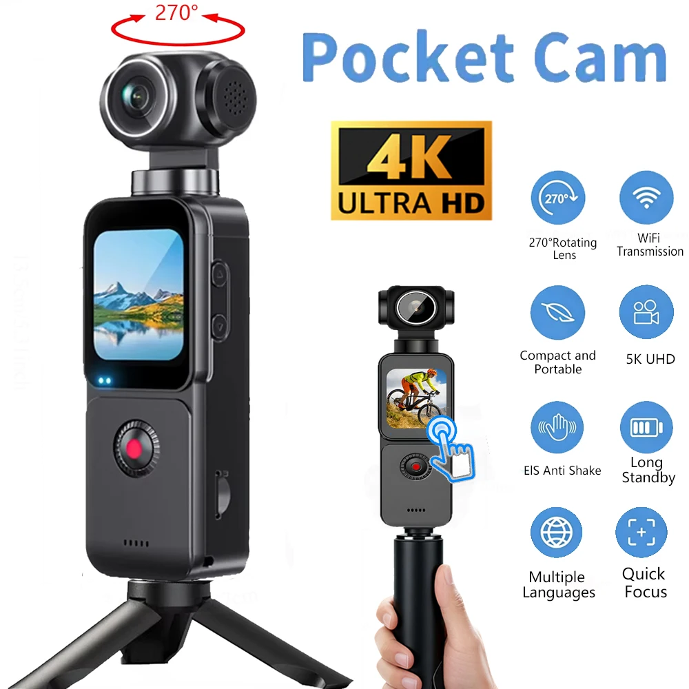AliExpress ANSVICAM 4K Pocket Action Camera Touch Screen 270° Auto Rotatable Sports DV EIS Anti-shake Bodycam 4X Zoom Bicycle Vlog Cameras